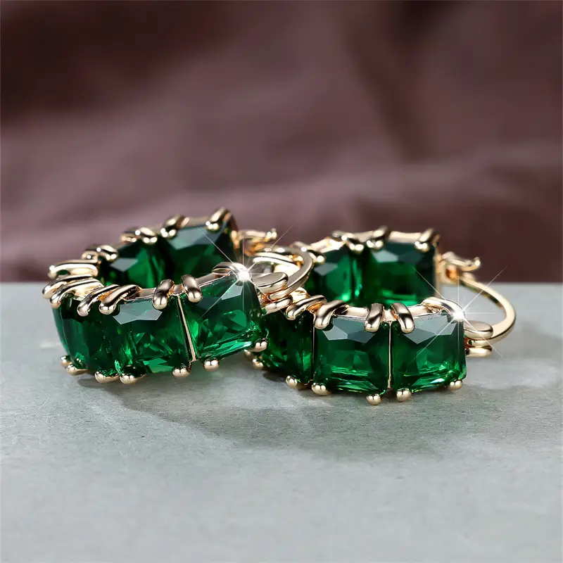 Gold Emerald Chunky Hoop Earrings - Image 2