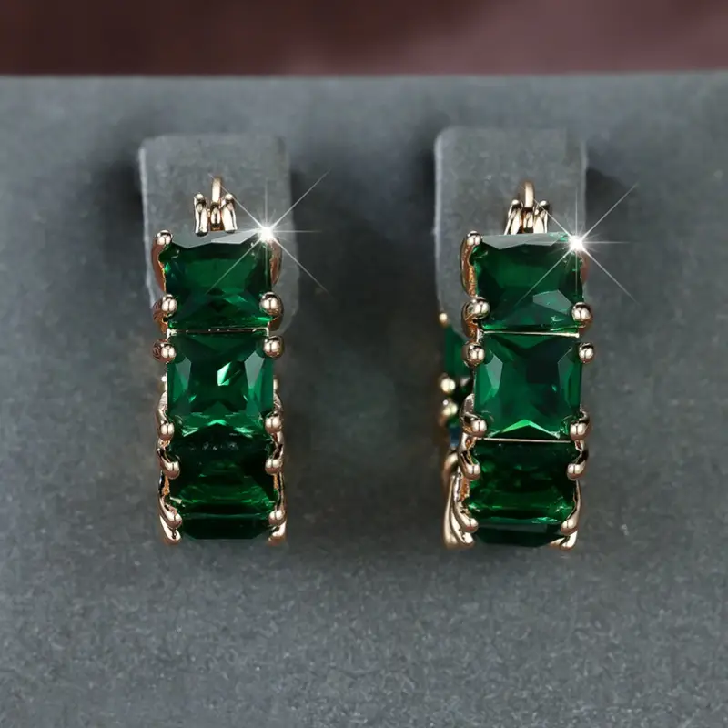 Gold Emerald Chunky Hoop Earrings - Image 3