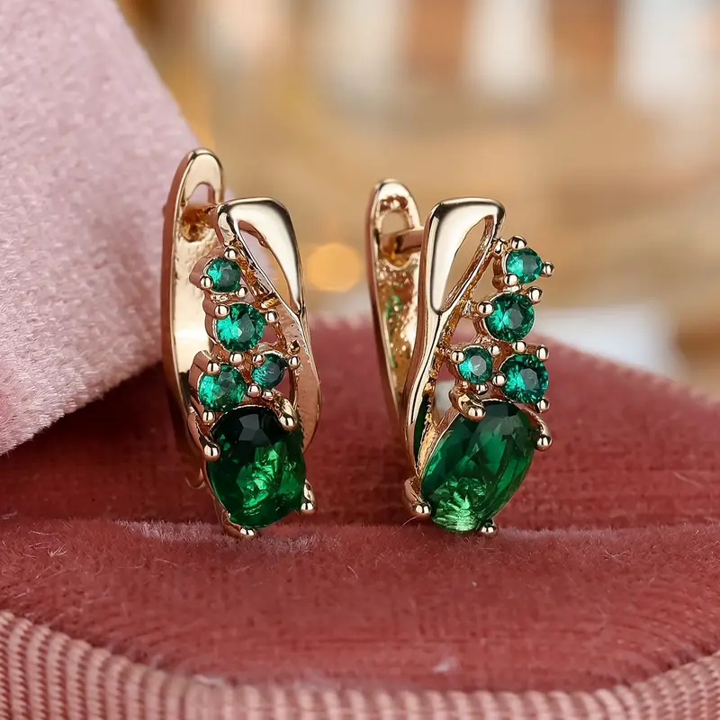 Gold Emerald Cluster Drop Earrings - Image 2