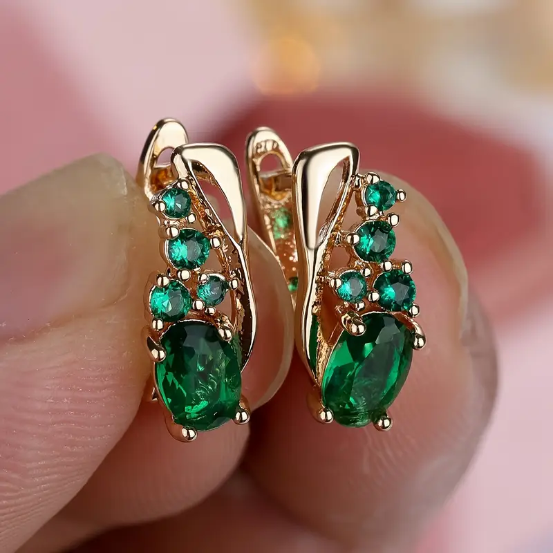 Gold Emerald Cluster Drop Earrings - Image 3