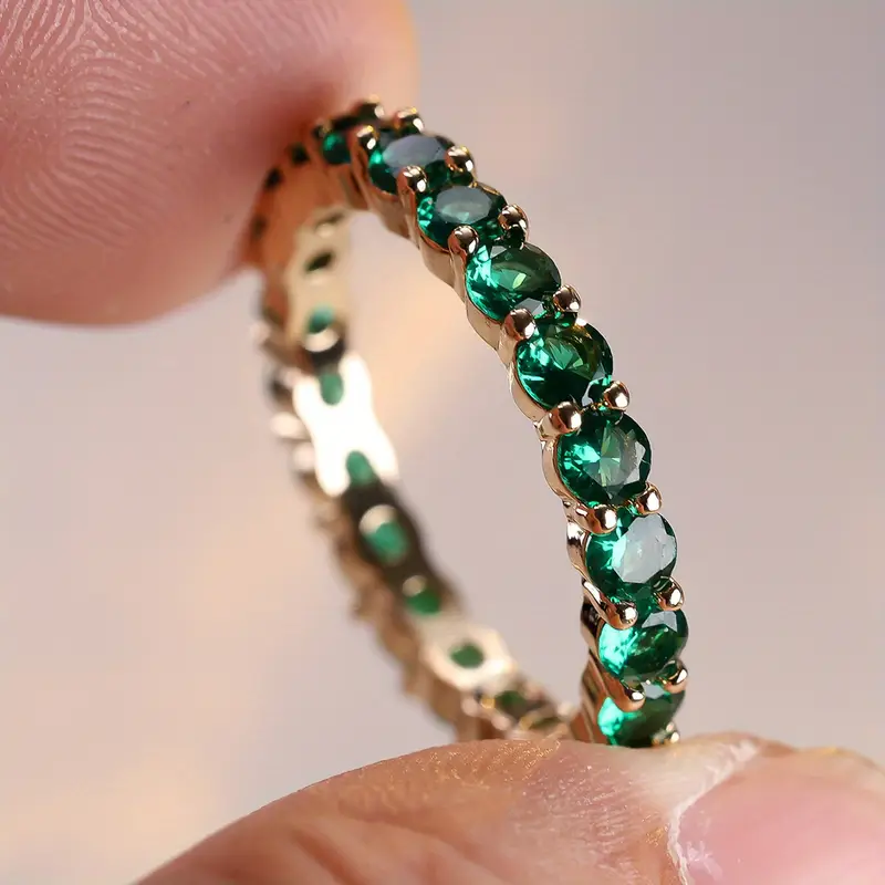 Gold Emerald Eternity Ring - Image 2