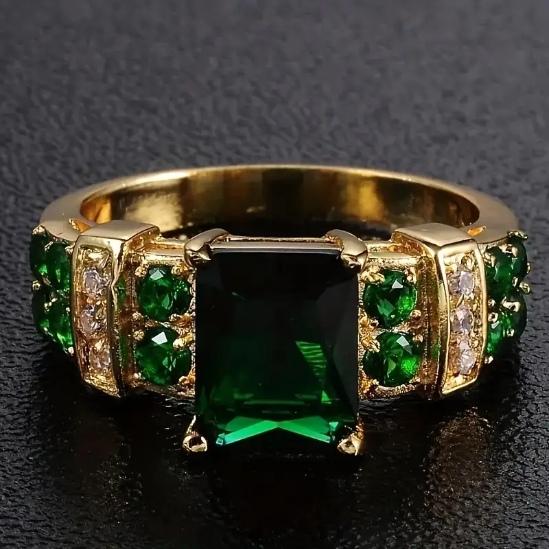 Gold Emerald Geometric Ring - Image 2