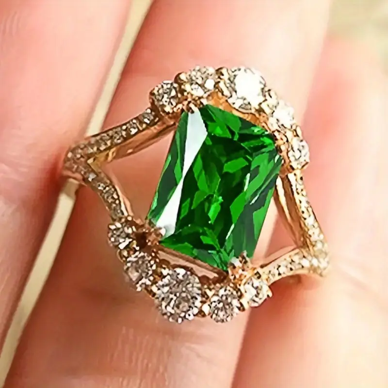 Gold Emerald Halo Ring - Image 2