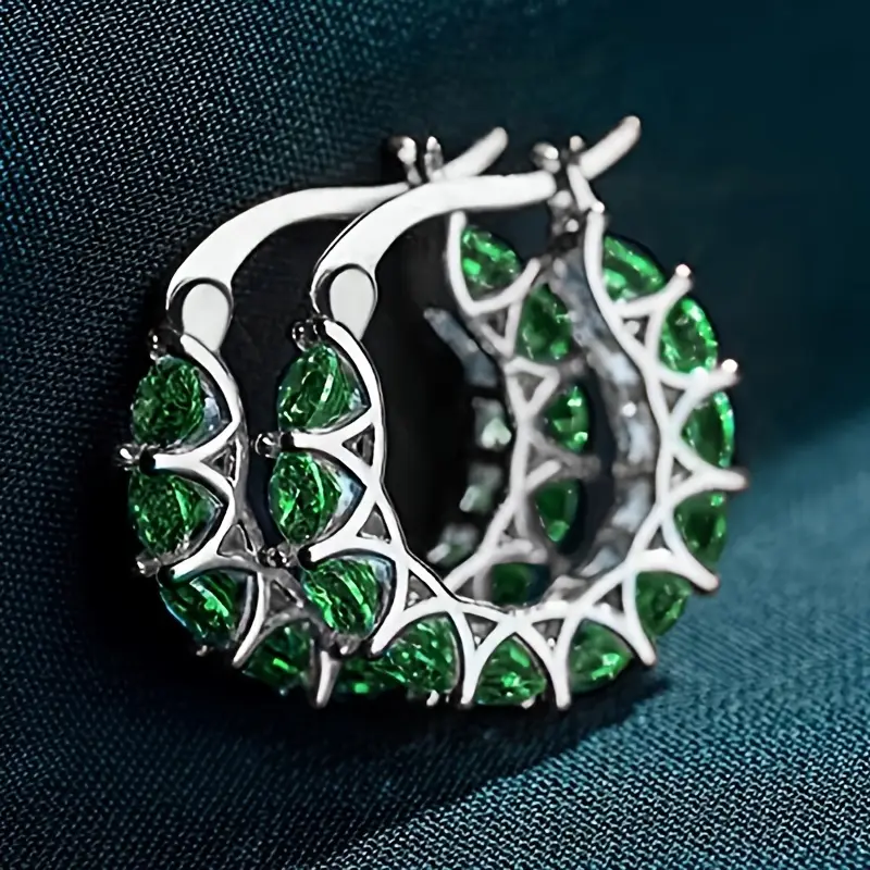 Gold Emerald Lattice Hoop Earrings - Image 4