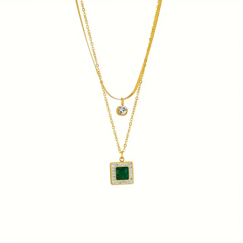 Gold Emerald Layered Necklace - Image 5