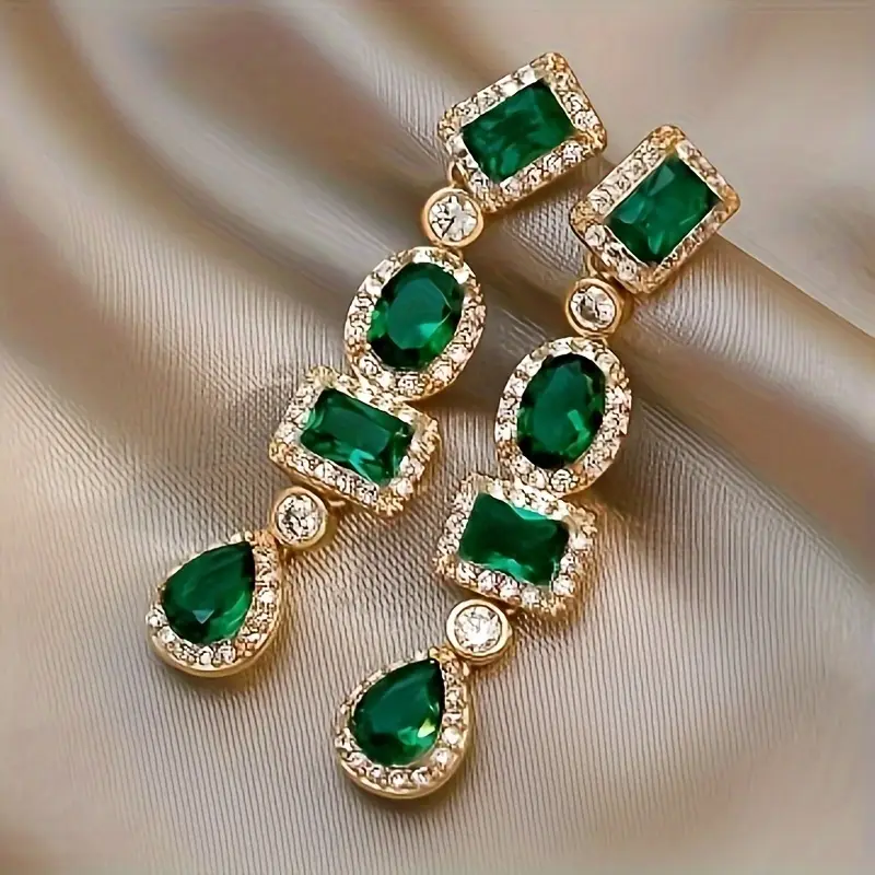 Gold Emerald Multi-Shape Drop Earrings - Image 3