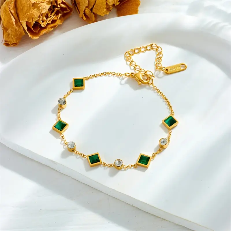 Gold Emerald Station Bracelet - Image 2