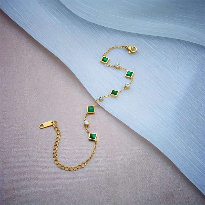 Gold Emerald Station Bracelet - Image 3