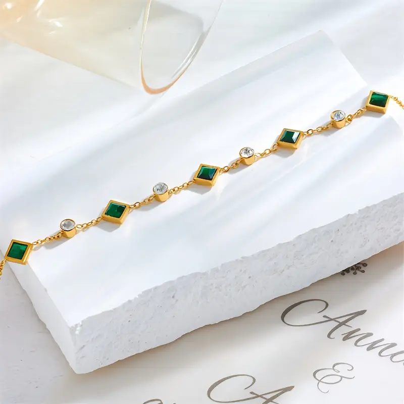 Gold Emerald Station Bracelet - Image 4
