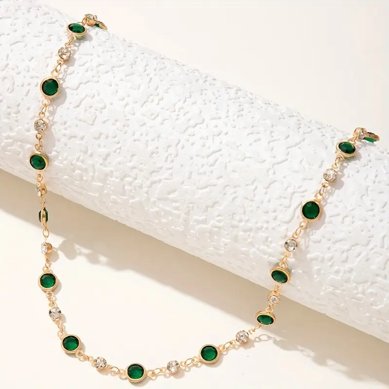 Gold Emerald Station Necklace - Image 2