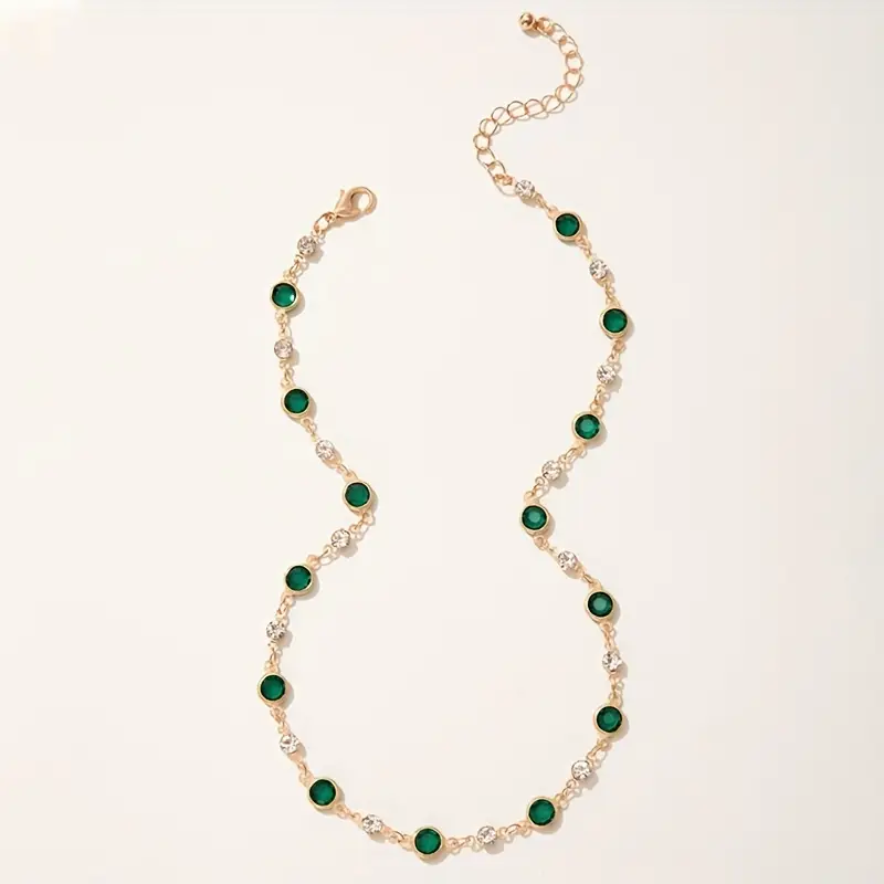 Gold Emerald Station Necklace - Image 3