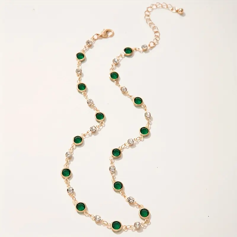 Gold Emerald Station Necklace - Image 4