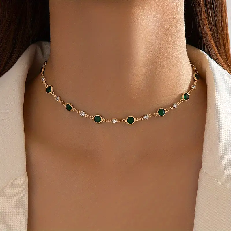 Gold Emerald Station Necklace - Image 5