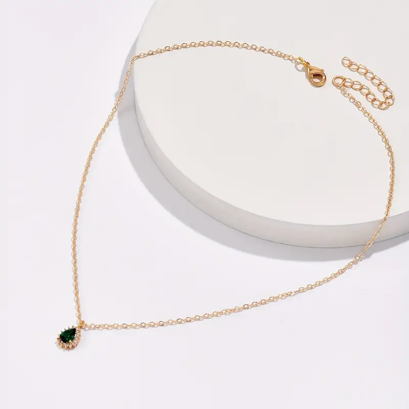 Gold Emerald Teardrop Necklace - Image 2