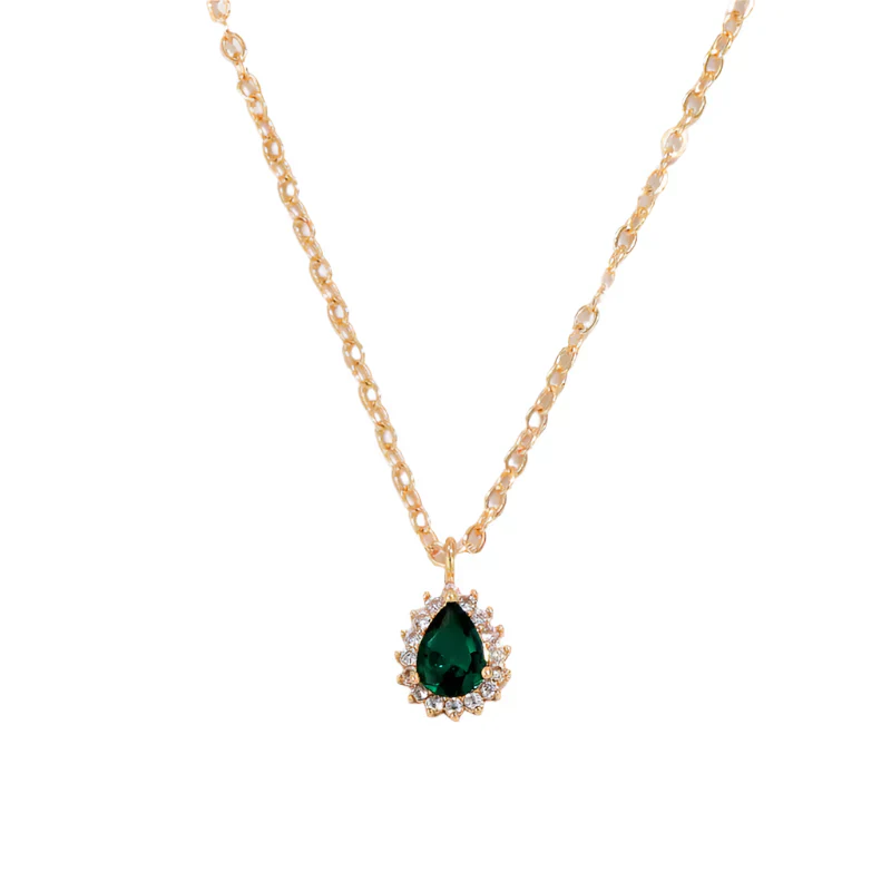 Gold Emerald Teardrop Necklace - Image 3