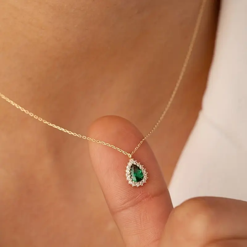 Gold Emerald Teardrop Necklace - Image 4
