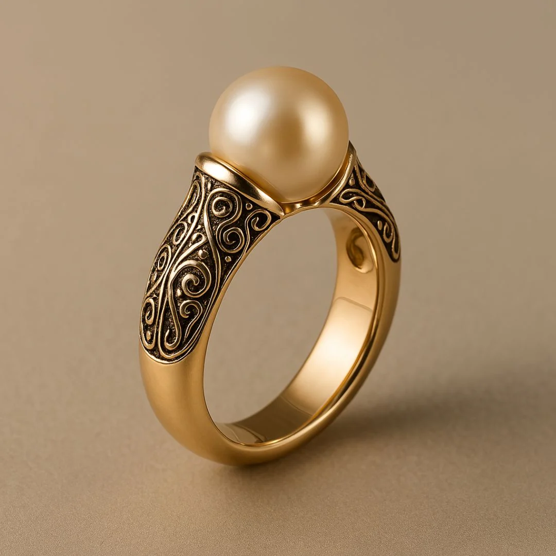 Gold Filigree Pearl Ring - Image 3