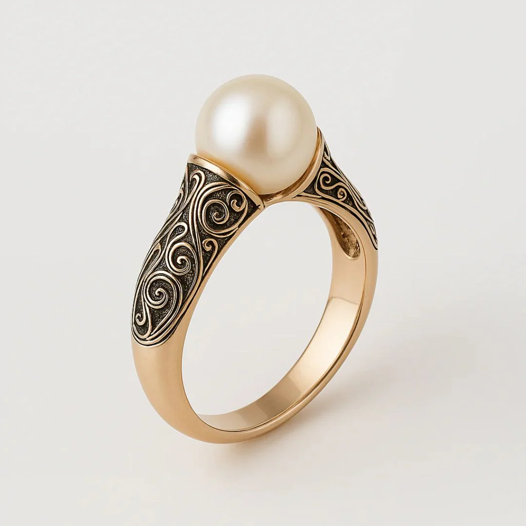 Gold Filigree Pearl Ring - Image 4