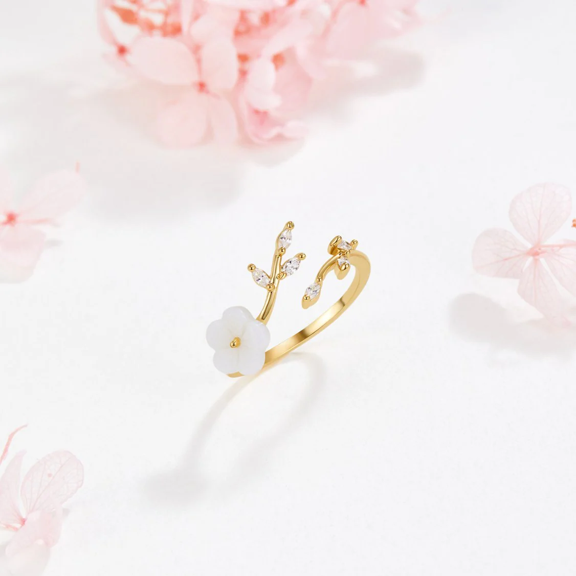 Gold Floral and Leaf Open Ring - Image 4
