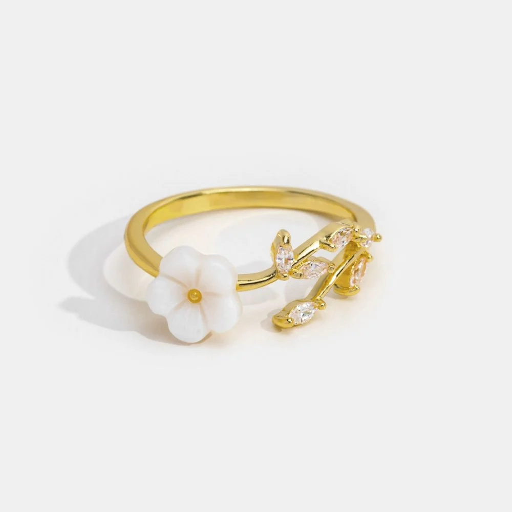 Gold Floral and Leaf Open Ring - Image 6