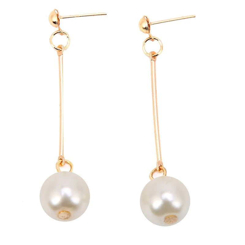 Gold Long Pearl Drop Earrings - Image 3