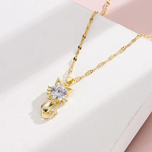 Gold platted cat necklace with zircon - Image 2