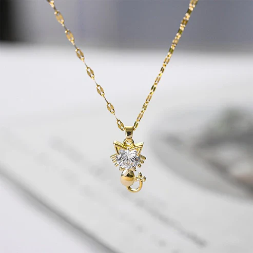 Gold platted cat necklace with zircon - Image 3