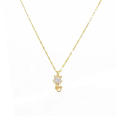 Gold platted cat necklace with zircon - Image 4