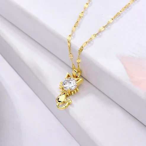Gold platted cat necklace with zircon - Image 5