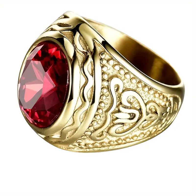 Gold Ruby Engraved Ring - Image 3