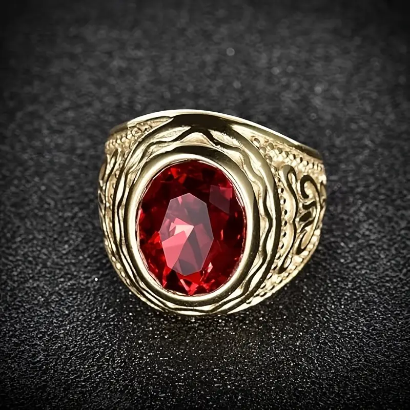 Gold Ruby Engraved Ring - Image 4
