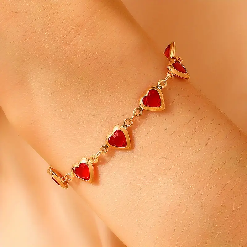 Gold Ruby Heart Chain Bracelet - Image 2