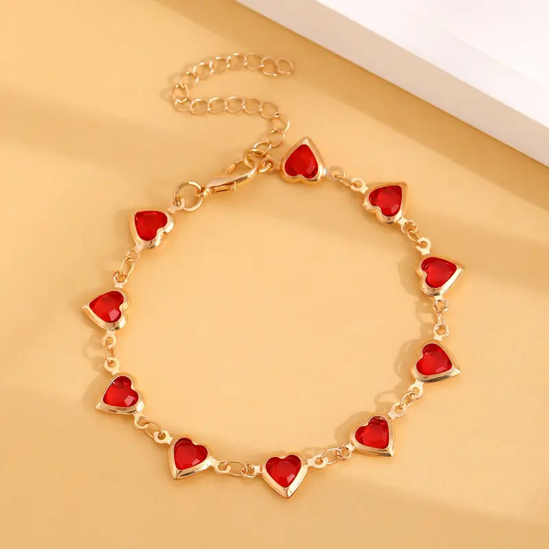Gold Ruby Heart Chain Bracelet - Image 3