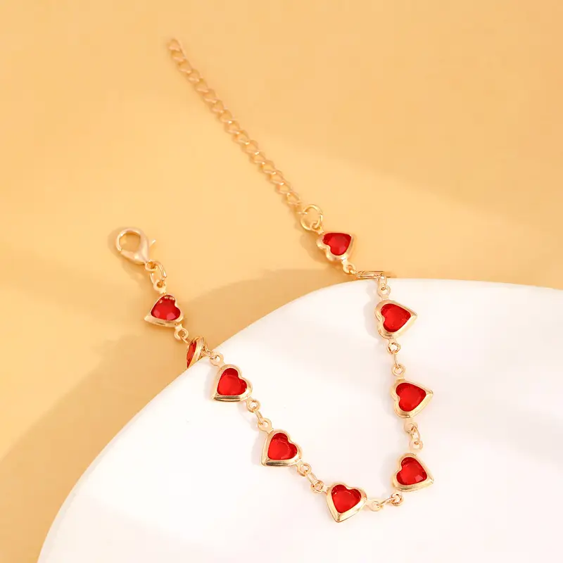 Gold Ruby Heart Chain Bracelet - Image 4