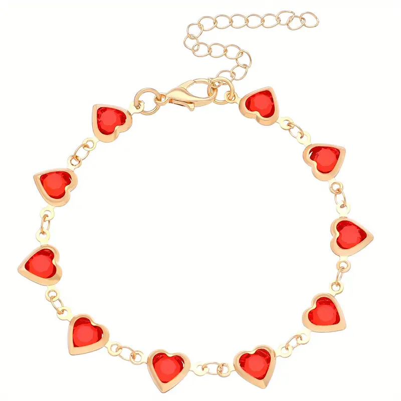 Gold Ruby Heart Chain Bracelet - Image 5