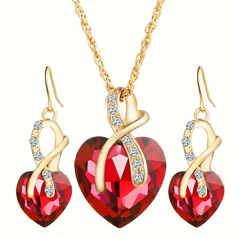 Gold Ruby Twisted Heart Jewelry Set - Image 3