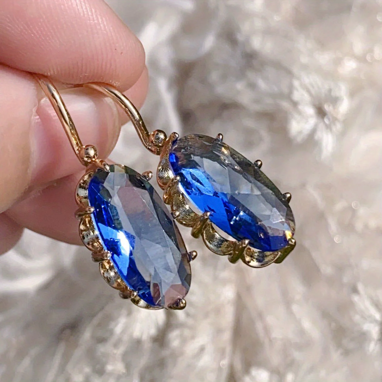Gold Sapphire Drop Earrings - Image 2