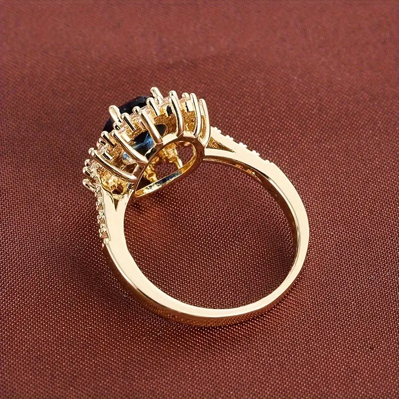 Gold Sapphire Halo Ring - Image 3