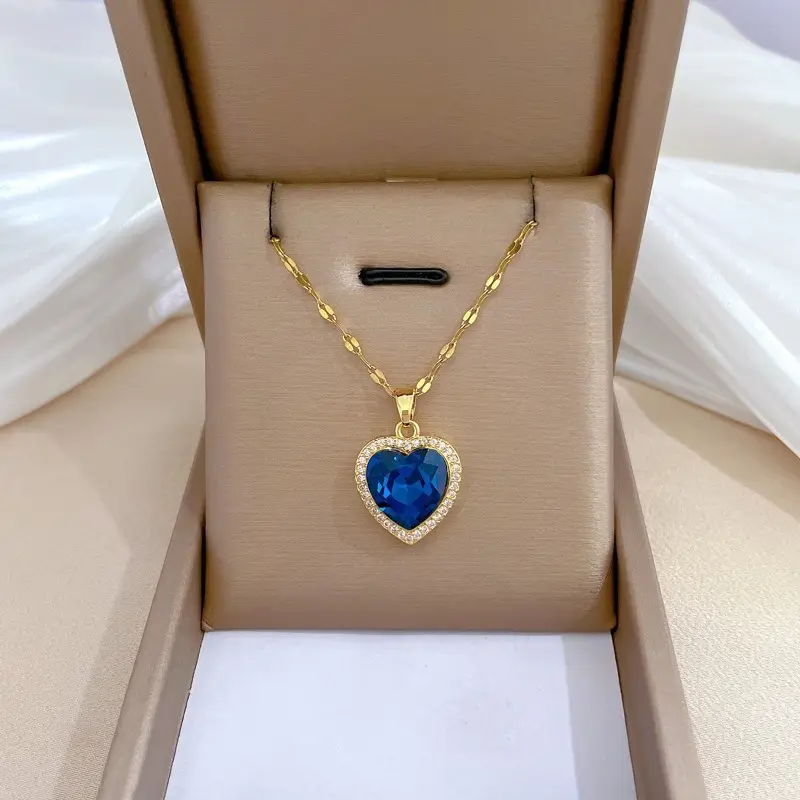Gold Sapphire Heart Necklace - Image 2