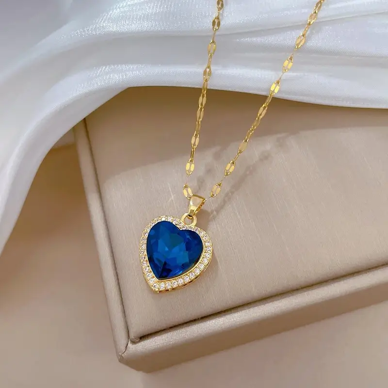 Gold Sapphire Heart Necklace - Image 3