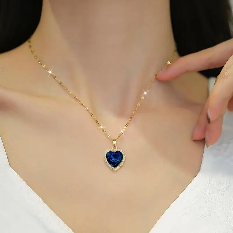 Gold Sapphire Heart Necklace - Image 4