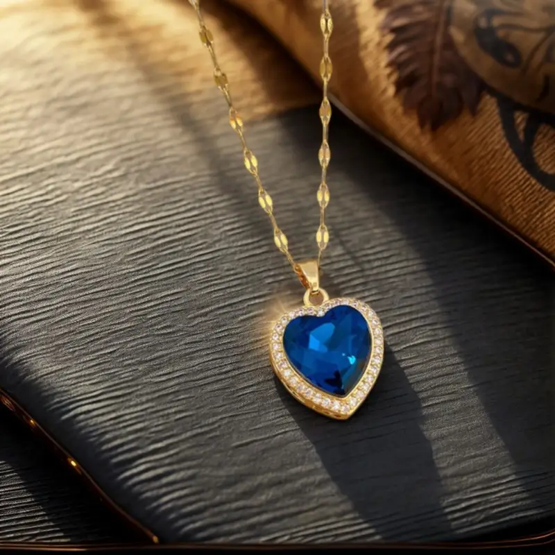 Gold Sapphire Heart Necklace - Image 5