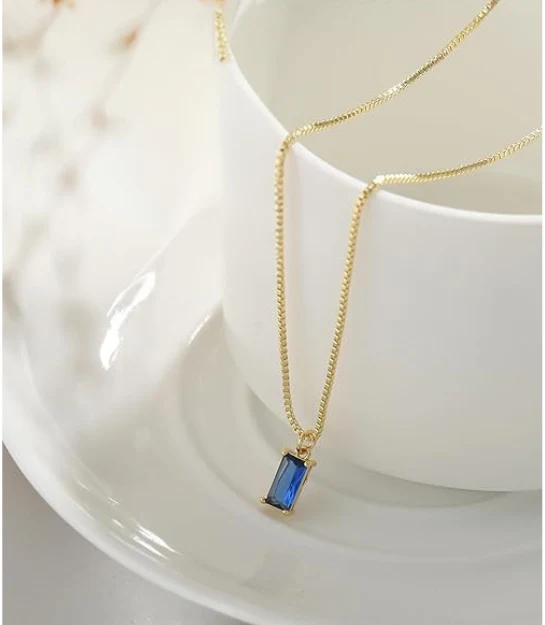 Gold Sapphire Minimalist Necklace - Image 2