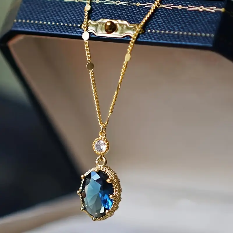 Gold Sapphire Oval Drop Necklace - Image 2