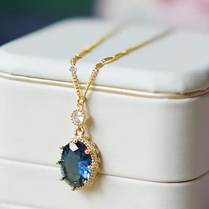 Gold Sapphire Oval Drop Necklace - Image 3