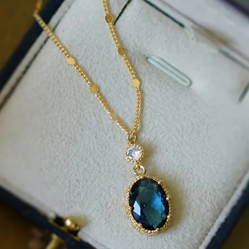 Gold Sapphire Oval Drop Necklace - Image 4