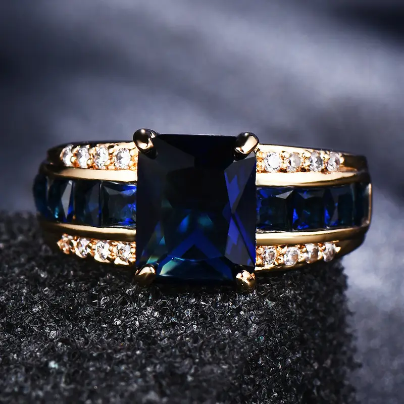 Gold Sapphire Square-Cut Ring - Image 2