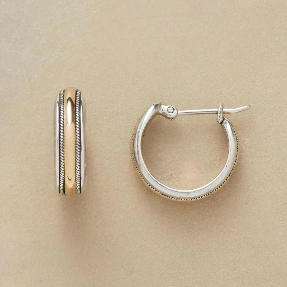 Gold-Striped Vintage Silver Hoops - Image 2