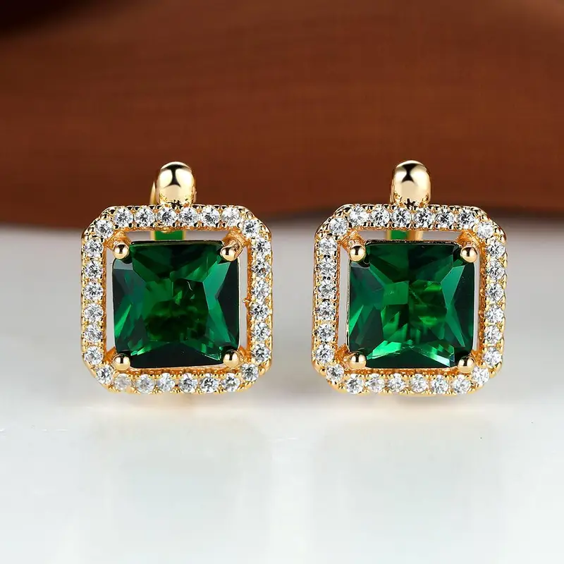 Golden Green Square Zirconia Gold Earrings - Image 3