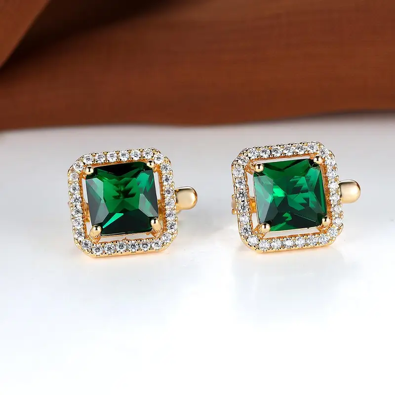 Golden Green Square Zirconia Gold Earrings - Image 4